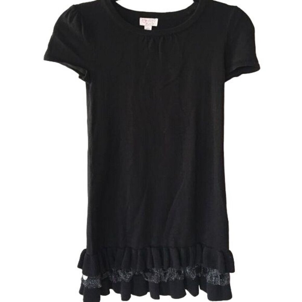 The Children’s Place Black Knit Dress Short Sleeves Ruffle Size 10 12 Celebratio